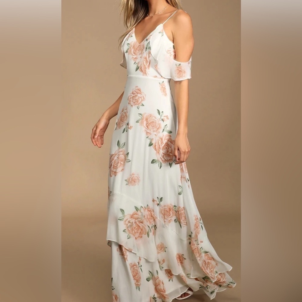 Lulu's Cream and Pink Floral Maxi Dress